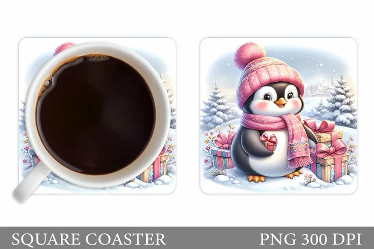 Cute Penguin Coaster Design. Christmas Coaster Sublimation