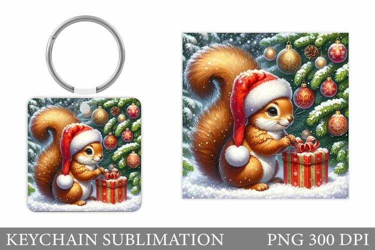 Christmas Squirrel Keychain. Christmas Keychain Design