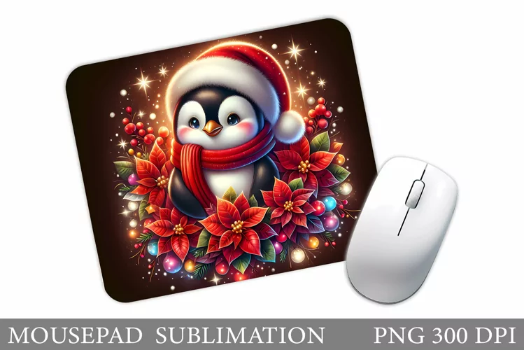 Cute Penguin Mouse Pad. Christmas Penguin Mouse Pad Design