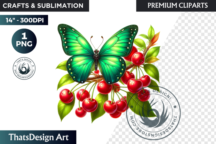 Vibrant Butterfly with Fruit PNG, Tropical Summer Clipart