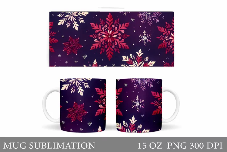Snowflakes Mug Sublimation. Christmas Mug Design