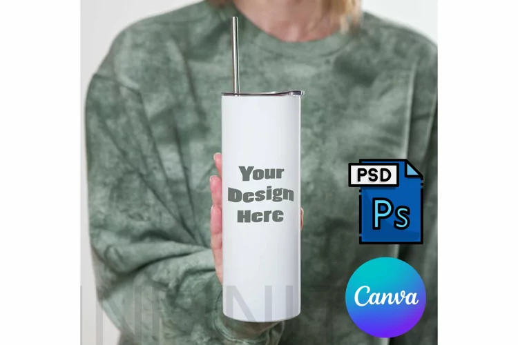 Straight tumbler mockup 20 oz Skinny tumbler mockup in hand