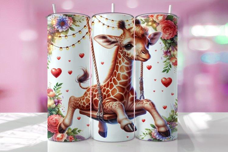 Valentines Day Giraffe Tumbler Wrap Sublimation Design