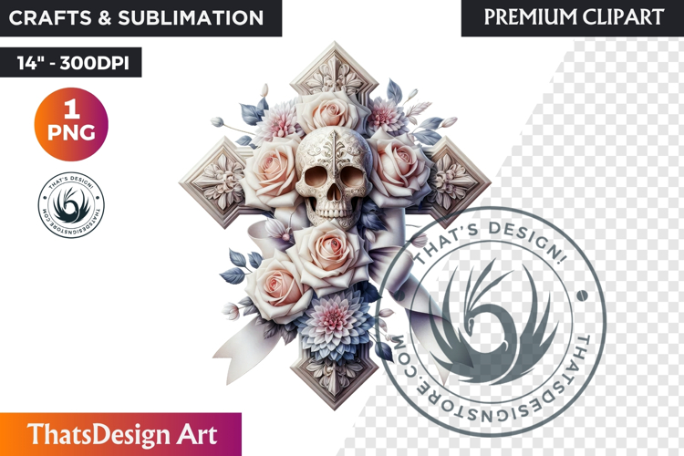 Floral Day of Dead Crosses Clipart Sugar skull PNG catrina