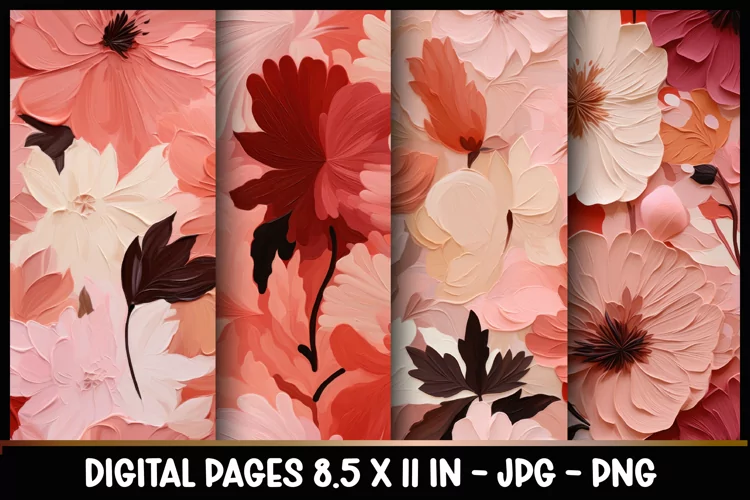 4 Flowers Digital Papers I Junk Journal 8.5x11
