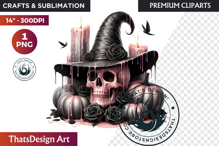 Pink and Black Gothic Halloween Skulls Clipart, pastel goth
