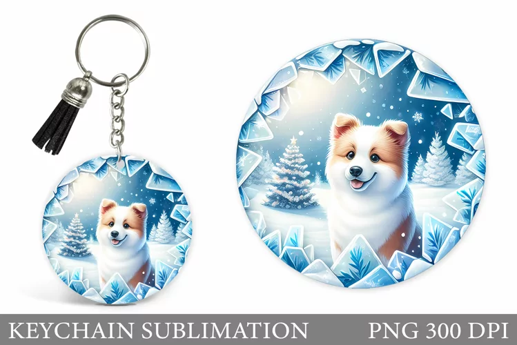 Christmas Dog Keychain. Christmas Keychain Sublimation