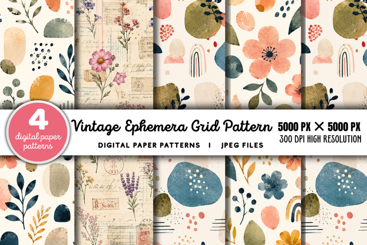 Vintage Grid Lined Ephemera Junk Journal JPG