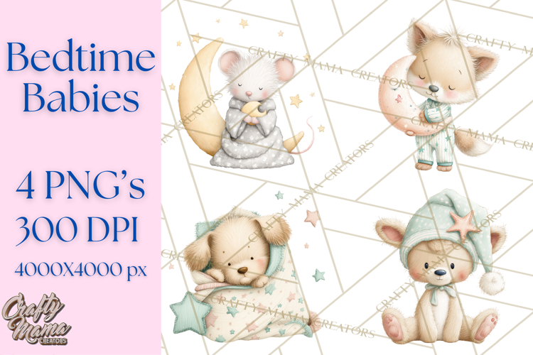 Baby Bedtime Animal Clipart PNG for Nursery