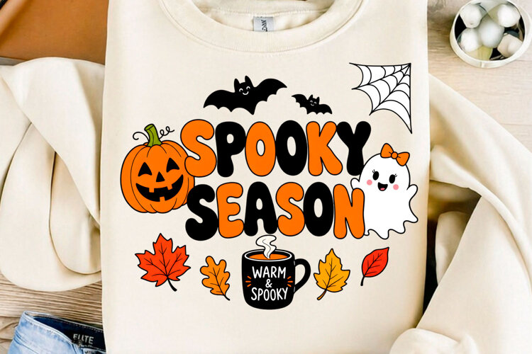 Spooky Season Ghost Pumpkin PNG Cute Fall Halloween Sublim example image 1