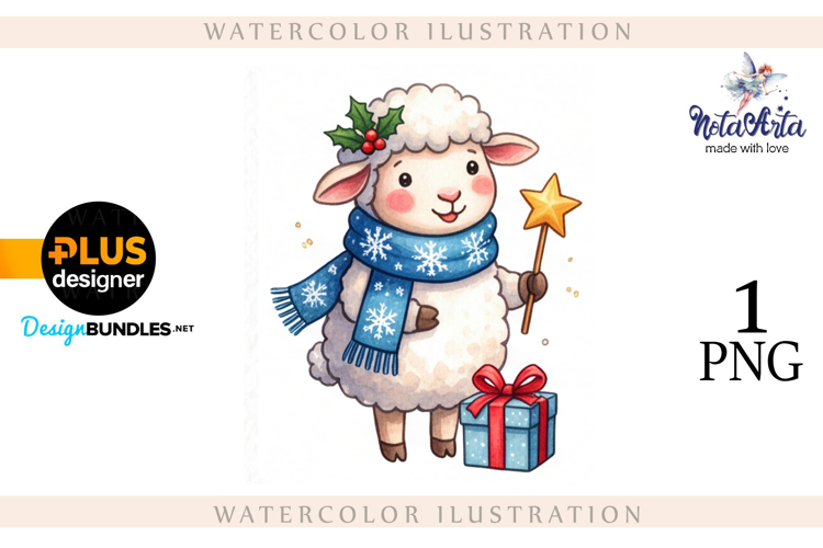 Christmas Sheep in Watercolor Style