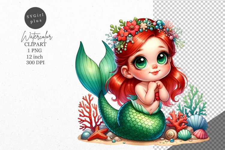 Mermaid clipart, Fantasy clipart, Nursery clipart example image 1