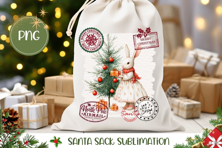 Cartoon Christmas Rabbit Santa Sack, Winter Gift Bag