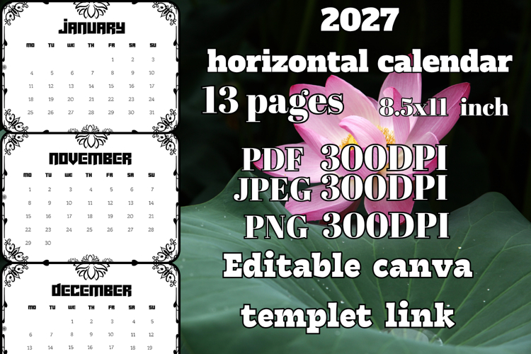 2027 horizontal Calendar with frame 2