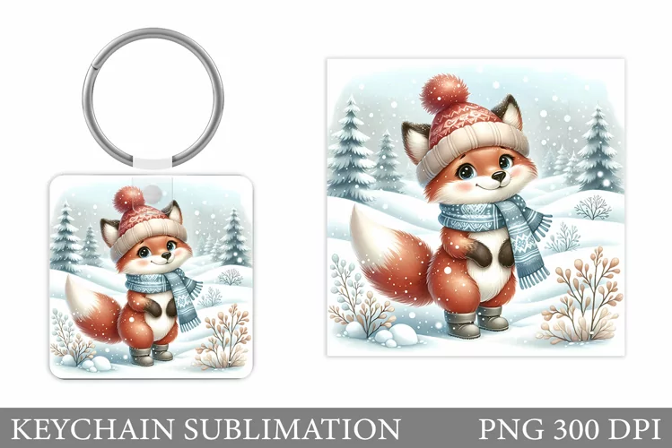 Christmas Fox Keychain. Christmas Keychain Design