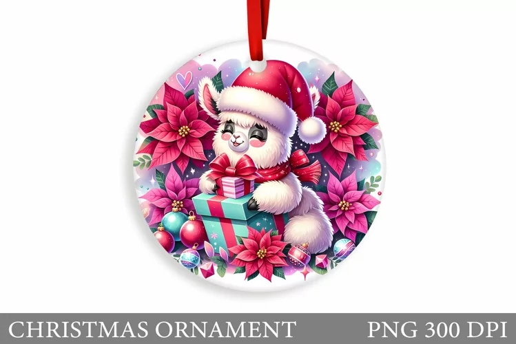 Cute Lama Christmas Ornament. Christmas Ornament Sublimation