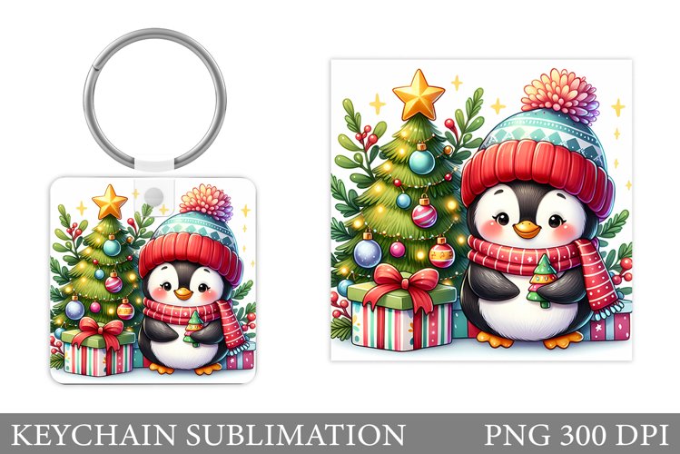 Cute Christmas Penguin Keychain Sublimation example image 1