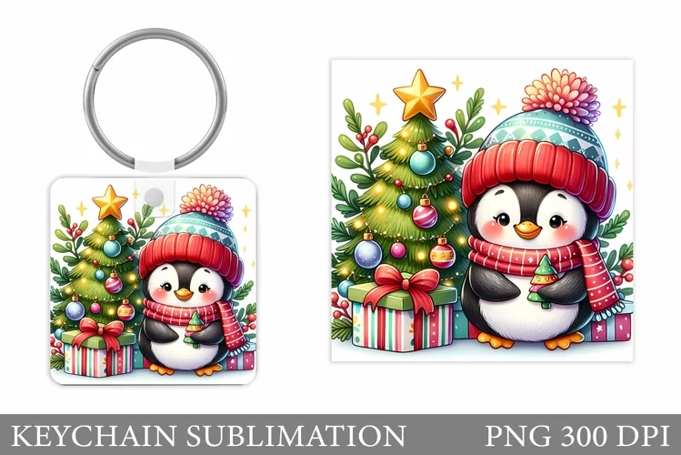 Cute Christmas Penguin Keychain Sublimation