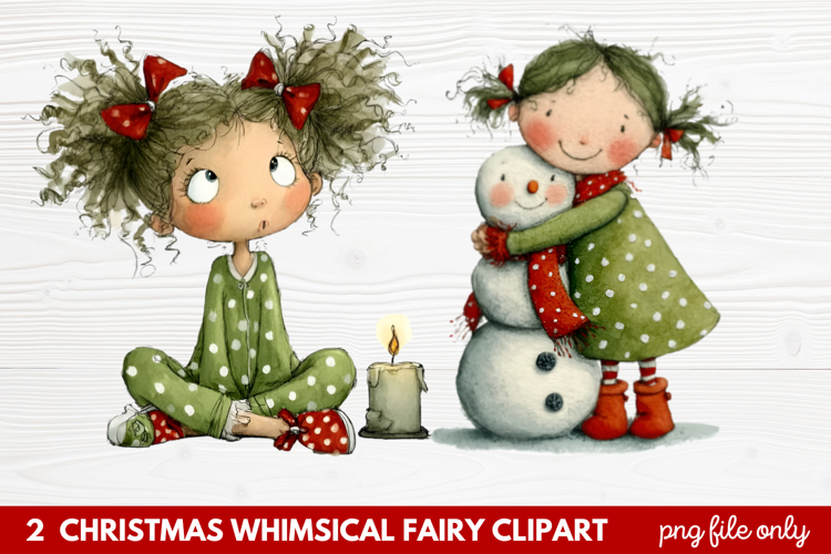 2 Christmas Whimsical Fairy Clipart | Cute Holiday Fairies