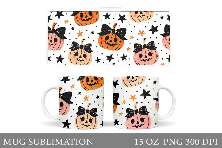 Cute Pumpkin Mug Wrap. Halloween Mug Wrap Sublimation example image 1