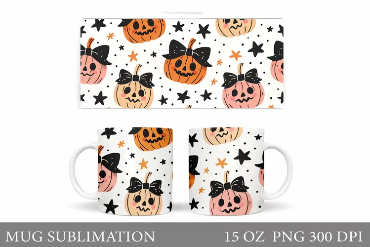 Cute Pumpkin Mug Wrap. Halloween Mug Wrap Sublimation