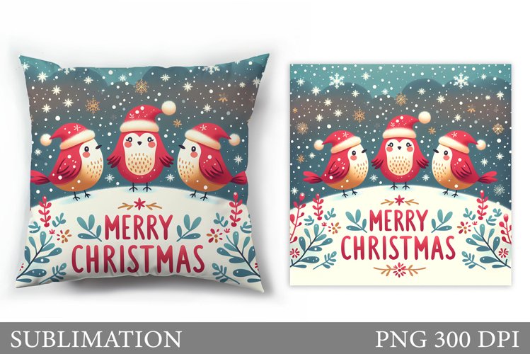 Christmas Bird Pillow Design. Christmas Pillow Sublimation example image 1