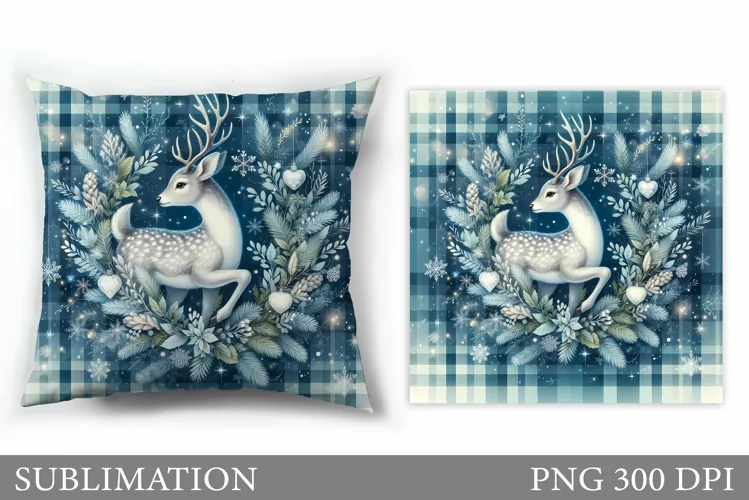 Christmas Deer Pillow Design. Christmas Pillow Sublimation