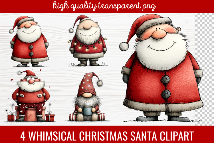 4 Whimsical Christmas Santa Clipart | Cute Santa PNG