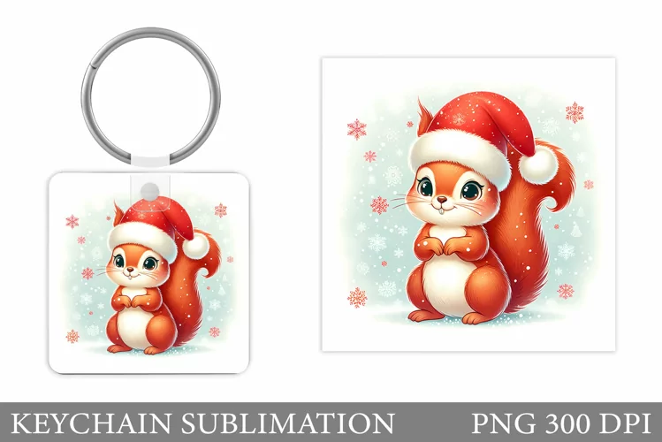 Christmas Squirrel Keychain. Christmas Keychain Design