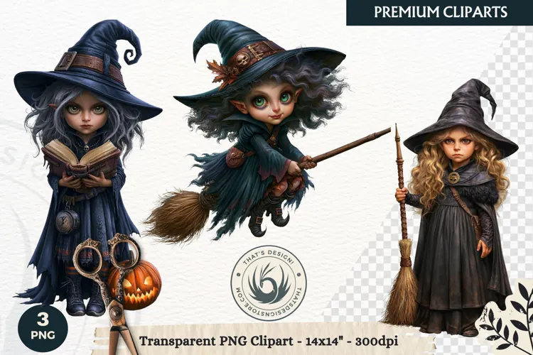 Whimsical Halloween Little Witch Gothic Png Clipart graphic