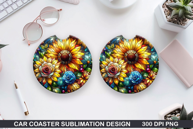 Flower Car coaster sublimation, Summer Coaster PNG Design