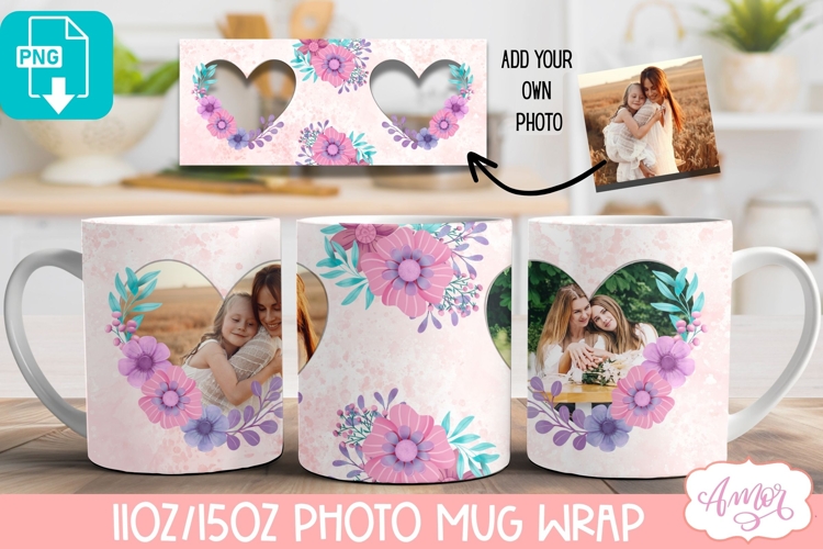Floral Photo Mug template sublimation PNG, customizable mug