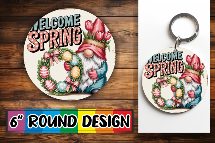 Heartfelt Circle Keychain Sublimation, Easter Gnomes