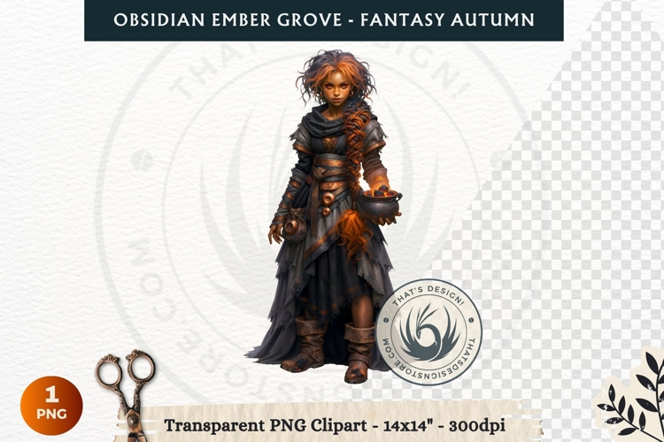 Dark Autumn Fantasy Clipart PNG for RPG Obsidian Ember Grove