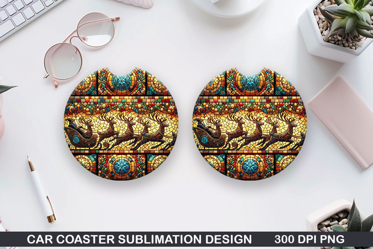 Reindeer Car Coaster Sublimation| Christmas Coaster PNG