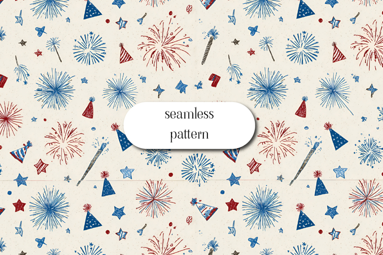 Patriotic fireworks seamless pattern red blue festive