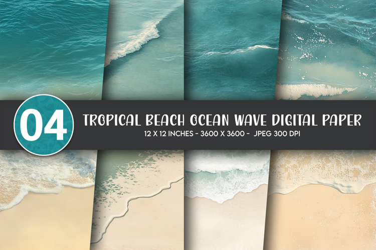 Tropical Beach Ocean Wave Digital Paper example image 1