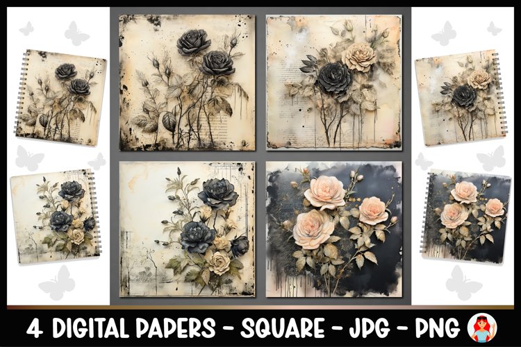 4 Vintage Floral Digital Papers I Junk Journal Pages