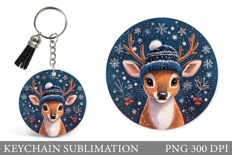 Cute Deer Keychain Design. Christmas Keychain Sublimation example image 1