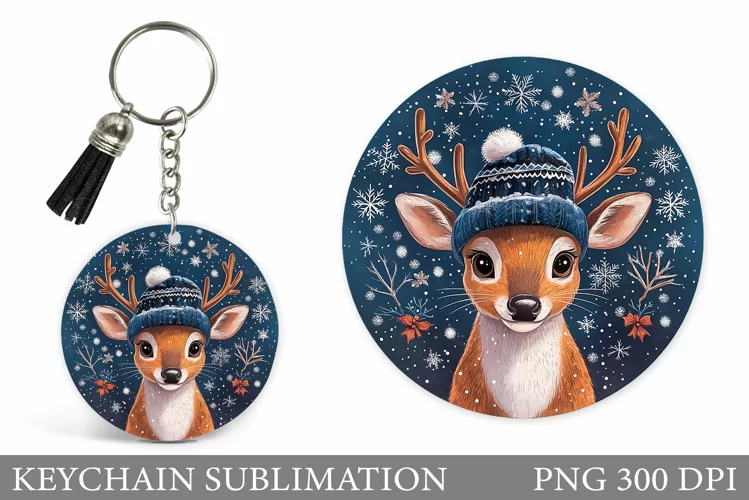 Cute Deer Keychain Design. Christmas Keychain Sublimation