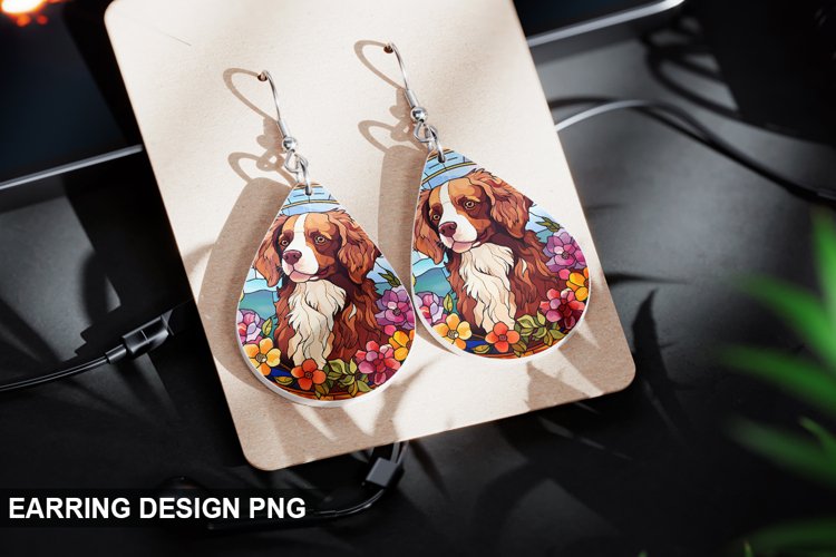 Stained Glass Dog flowers Earring Design