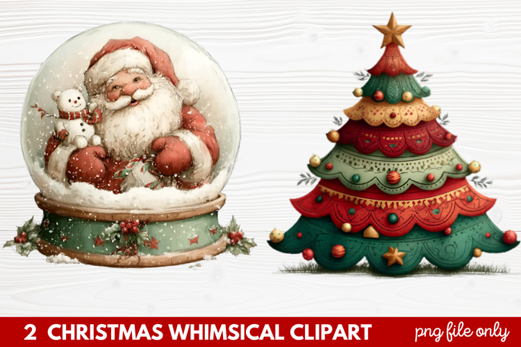 2 Whimsical Christmas Clipart featuring cute holiday charact