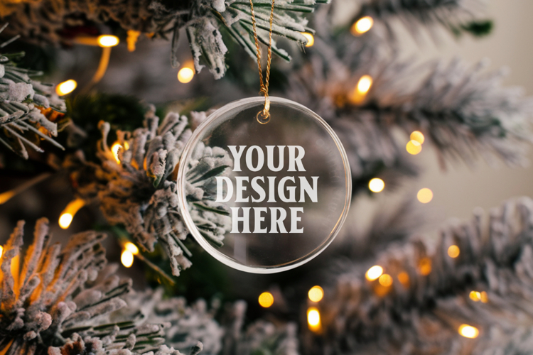 Acrylic Christmas Ornament Mockups | Clear Round Holiday