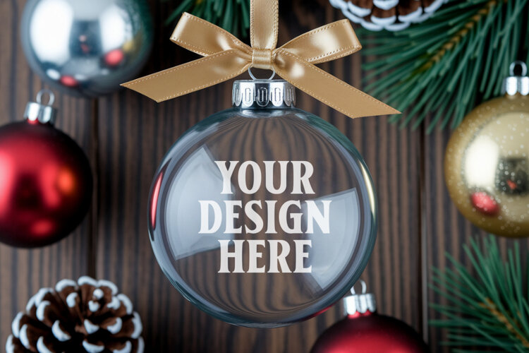 Acrylic Christmas Ornament Mockups | Clear Holiday Ornament example image 1