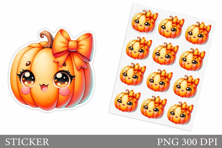 Cute Pumpkin Sticker Template. Cute Halloween Sticker Design