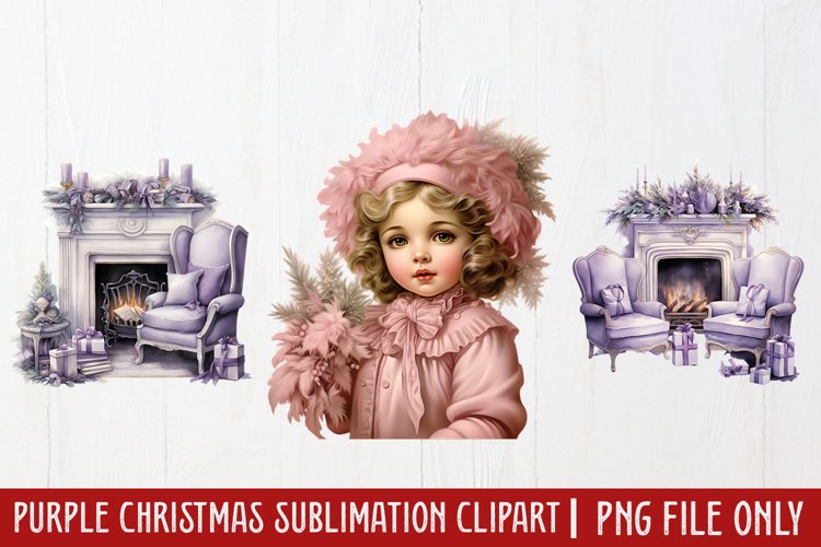 Purple Christmas Sublimation clipart example image 1
