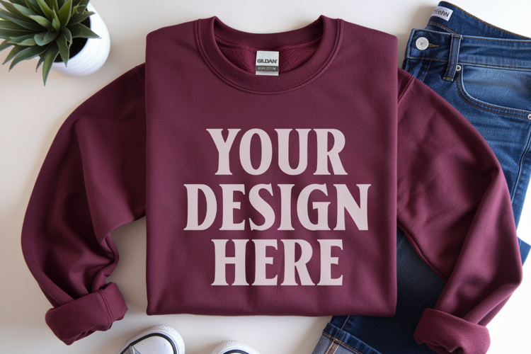 Antique Cherry Gildan 18000 Folded Flat Lay Mockups