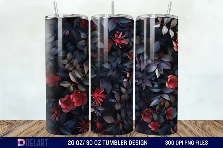 3d Dark floral Tumbler Wrap