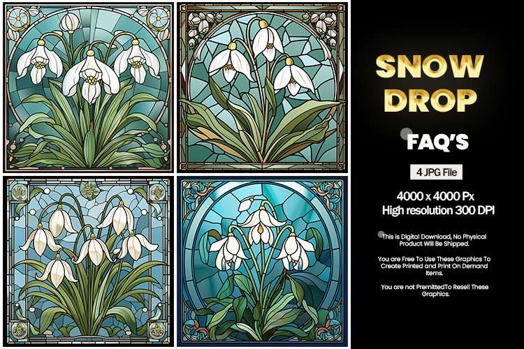 Stained Glass Snowdrop Square Coaster - 04 Variations example image 1