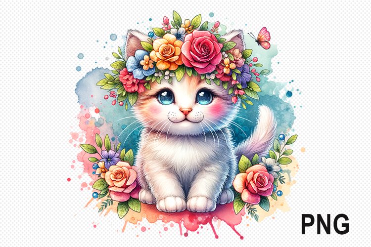 Cat Flowers Sublimation - Cat Flowers Clipart PNG Design